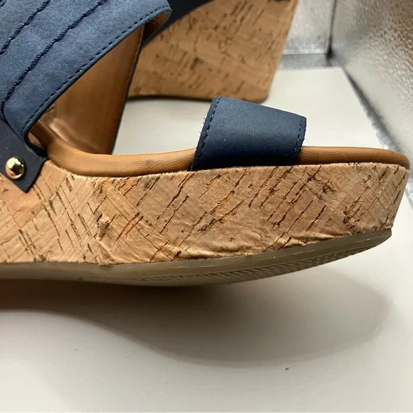 Tommy Hilfiger Navy Blue Mili Cork Wedge Sandal Size 7.5 - Picture 15 of 16